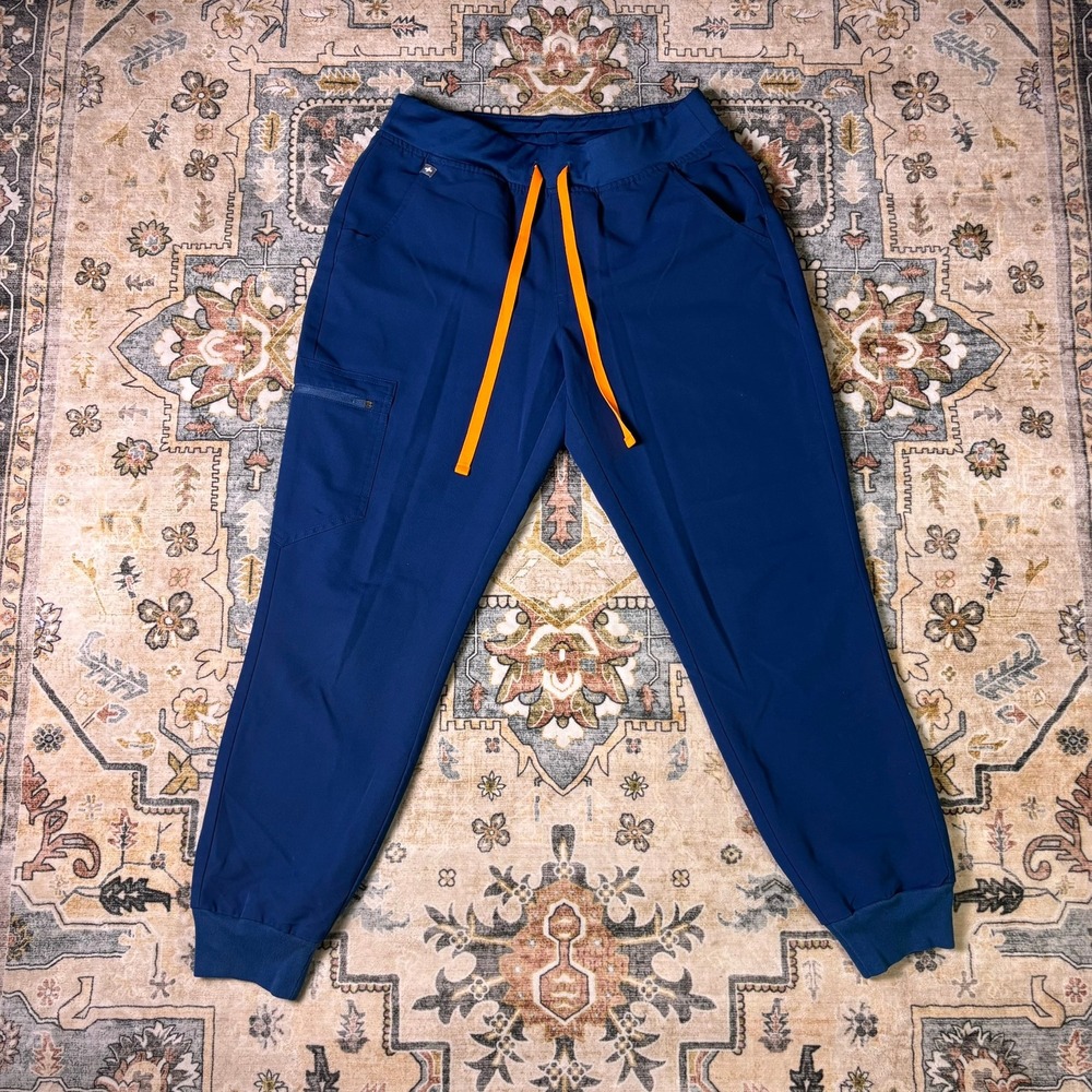 FIGS Zamora Jogger Scrub Pants Blue Orange Drawstring Technical Collection Small